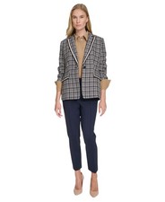 Tommy Hilfiger Women's Textured Plaid Single-Button Blazer Sand/Mul, 8 