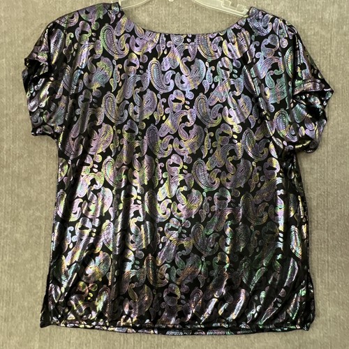 Damengröße Medium seidig metallic Paisleymuster schillerndes Oberteil Kurzarm - Bild 2 von 6