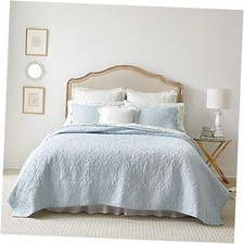 - Quilt Set, Reversible Cotton Bedding with Matching Shams, King Felicity Blue