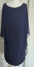 Xscape Women's Navy Plus Size Embellished Chiffon Capelet Shift Dress Size 14W