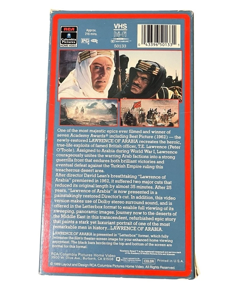 Lawrence of Arabia |  (VHS 1989) RCA/Columbia 2 Tape Directors Cut Widescreen - Image 2 of 3