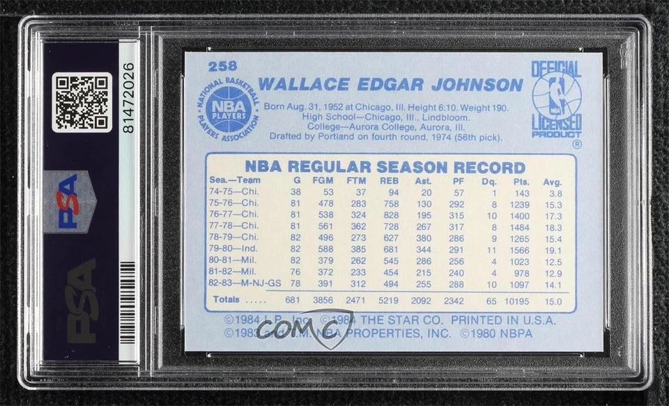 1983-84 Star Mickey Johnson #258 PSA 8 - Image 2 of 2