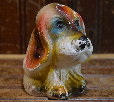 BASSET HOUND PUPPY CHALKWARE VINTAGE 1940s CARNIVAL GAME PRIZE FIGURE 4-1/2'' DOG