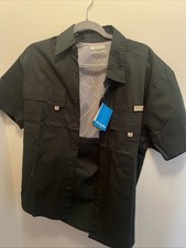 Columbia Men's Short Sleeve PFG, Button Up Fishing Shirt Dark Green Size Small