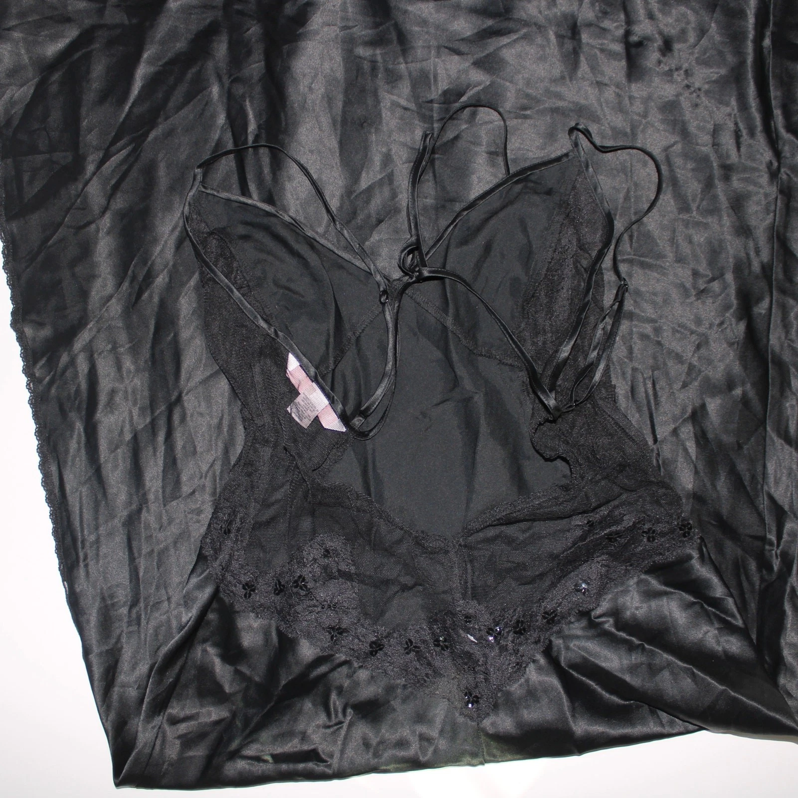 UNDERCOVER Abito maxi slip nero Victoria's Secret con cravatta aperta dietro e spacco taglia XS