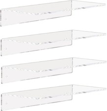 Set of 4 Modern Clear Acrylic Wall-Mounted Floating Shelves - 12 Inch Spacesaver
