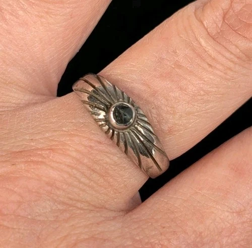 Vintage Taxco Mexico Sterling Silver 925 Rough Cut Black Onyx Band Ring Sz 7.5