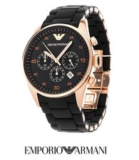 EMPORIO ARMANI Sportivo AR5905 Rose Gold Black Silicone Mens Chrono Watch