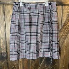 VTG Sag Harbor Plaid Faux Wrap Wool Blend Skirt Fringe Academia Classic Sz 18