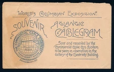 1893 World's Columbian Exposition, Commercial Cable Co. Souvenir Cablegram