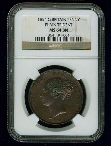 GREAT BRITAIN VICTORIA 1854 PENNY, UNCIRCULATED, CERTIFIED NGC MS64-BN