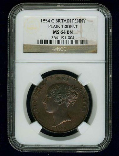 GREAT BRITAIN VICTORIA 1854 PENNY, UNCIRCULATED, CERTIFIED NGC MS64-BN - Picture 1 of 4