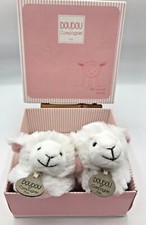 Doudou Et Compagnie Lamb Bootie Slippers/Rattles Agneau White Soft Fur Pink
