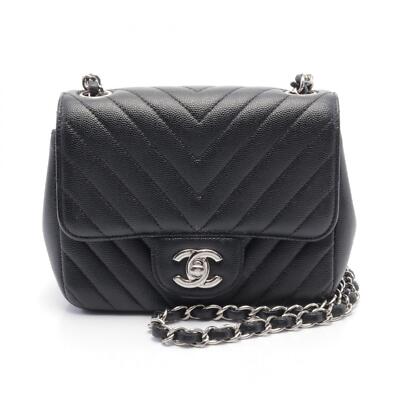 CHANEL Mini flap chevron V-stitch chain crossbody Shoulder Bag A35200  leather BK