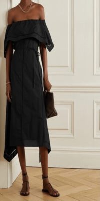 theory off shoulder dress Theory Women's Asymmetric Off the Shoulder Black Long Sleeve Midi Dress  Size 6