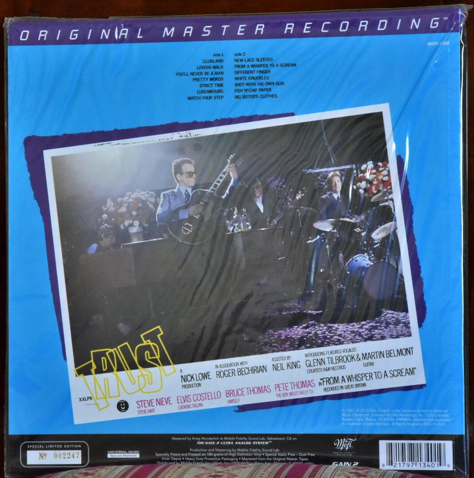 AUDIOPHILE MOBILE FIDELITY  MFSL 340 ELVIS COSTELLO "Trust" 180g No #2247 SEALED - Image 2 of 2