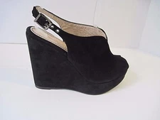 Gastone Lucioli Black Suede Peep Toe Slingback Platform Booties SZ 36