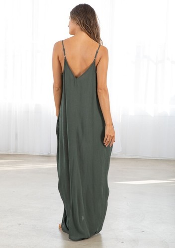 Maxi Abito Militare Gauzy Mila Cocoon Nuovo con etichette con tasche Boho S/M M/L - Foto 5 di 9