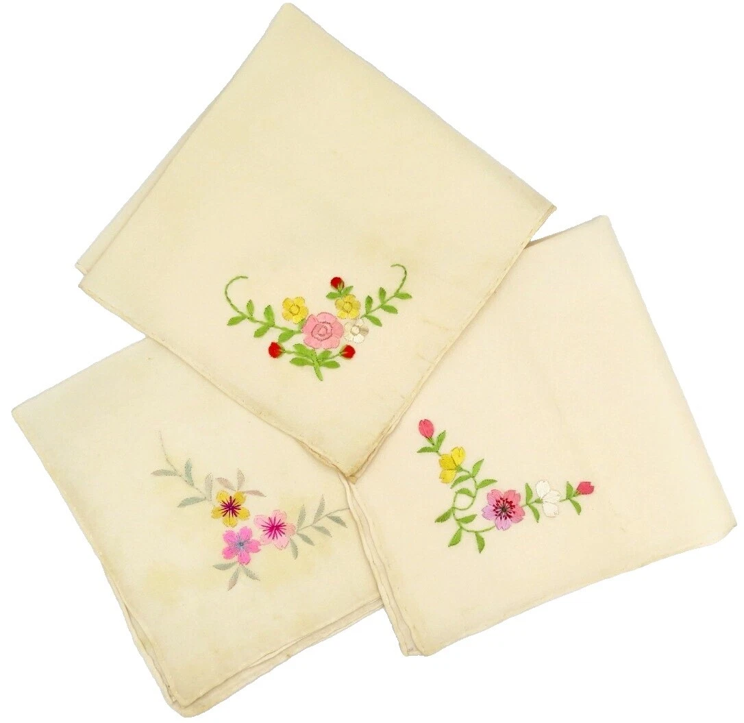女式 100% 真丝刺绣复古普通纯色手帕