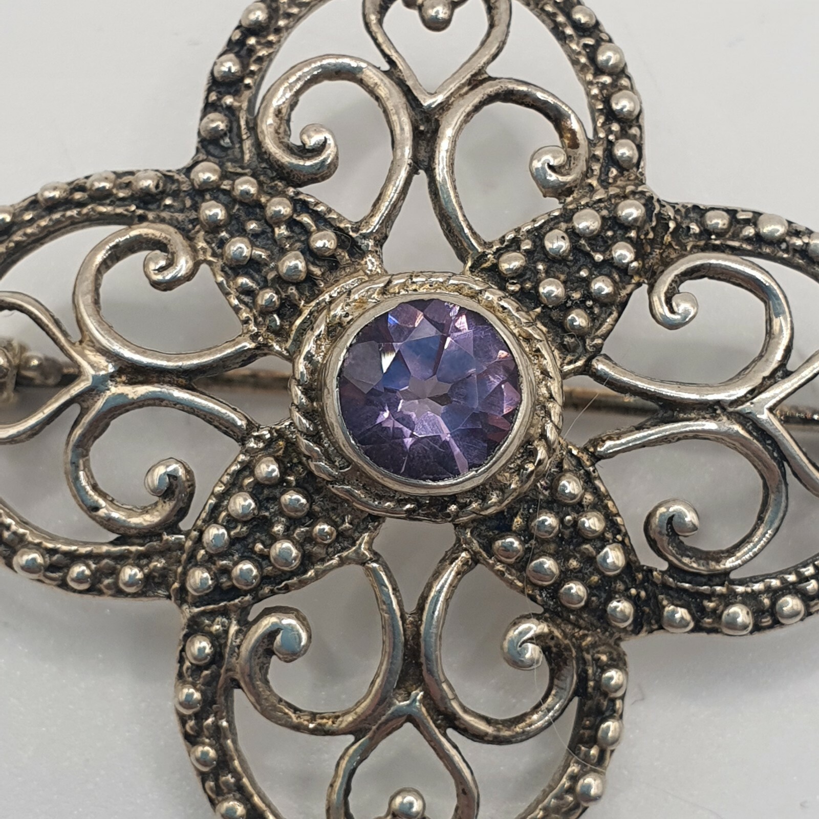 Photo 2 of 925 Sterling Silver Amethyst CZ Brooch BR20