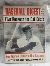 Baseball Digest August, 1968 Five Reasons for Bat Crisis Andy Kosco Very Clean. 