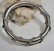 Vintage Thick Silver Toned Slave Bangle With Twisted Snake Detail c 1970