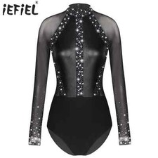 Metallic Gymnastic Leotard Stage Performance Bodysuit Tops Dance Party Costume