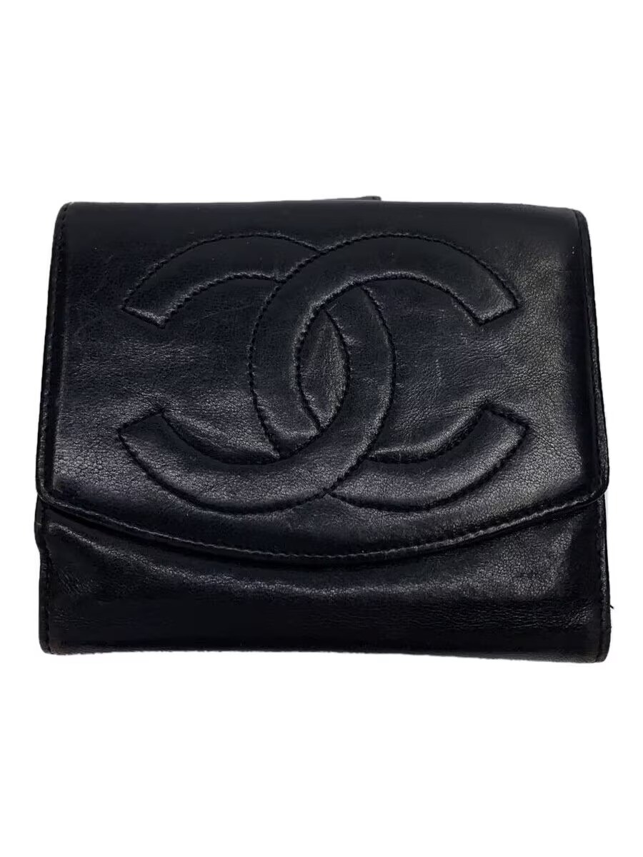 CHANEL Black Lambskin Leather CC Compact Bifold Wallet with Coin Case