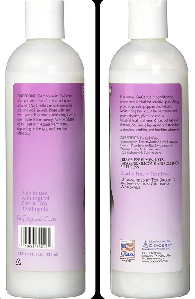 Bio-Groom So-Gentle Hypo-Allergenic Creme Rinse Conditioner 12 oz Dogs & Cats - Image 2 of 2