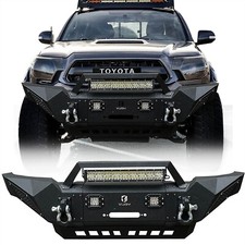 Fit 2005-2015 Toyota Tacoma Black Front Bumper Wwinch Plate Led Lightd-ring