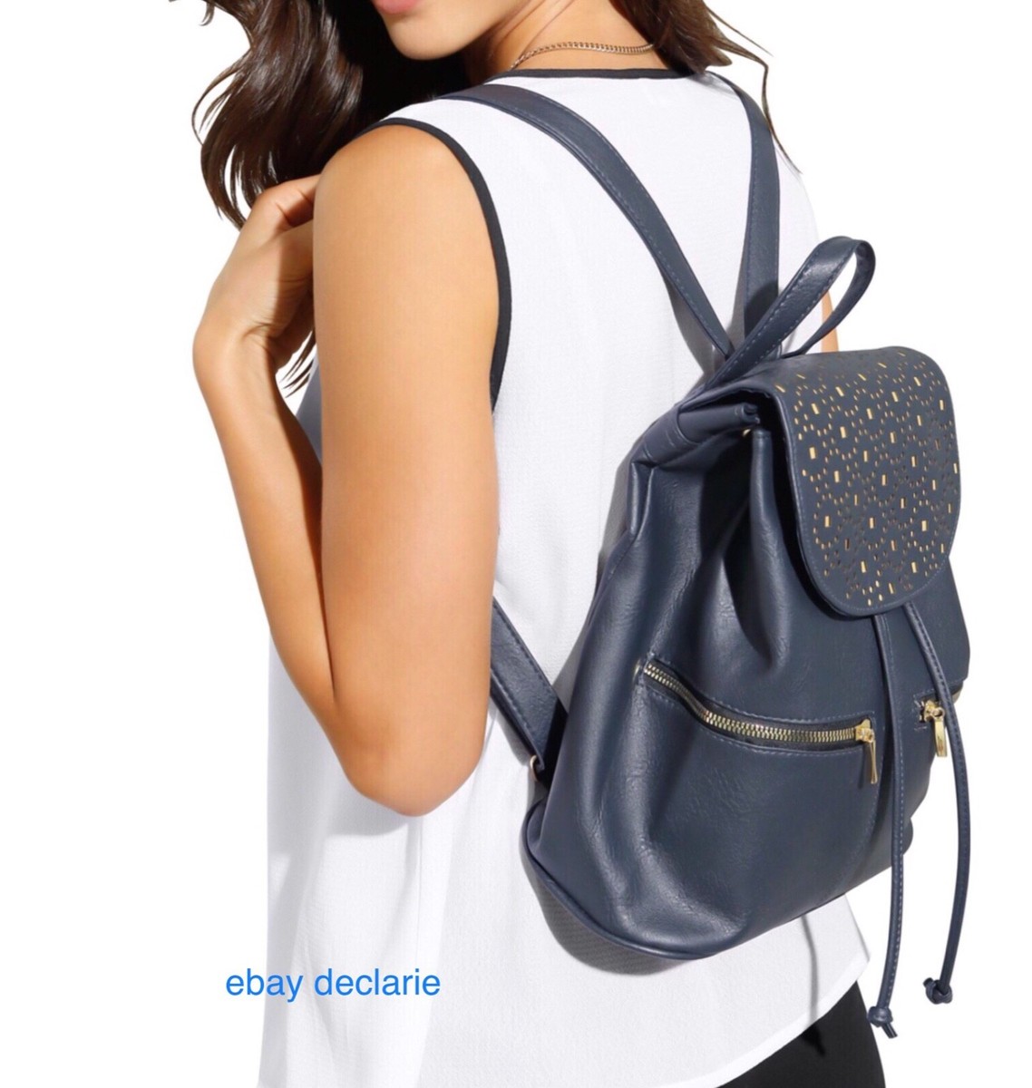 Damen Rucksack marine blau Leder Tasche Shopper Handtasche Sport Shooping  PU NEU