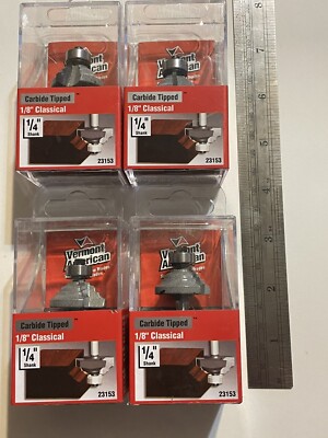 Vermont American 1/8'' Classical Router Bit, 1/4'' Shank, Double Flute, Lot Of 4