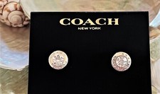 NWT Coach Open Circle Stone Pierced Earrings Silver Plated Stud