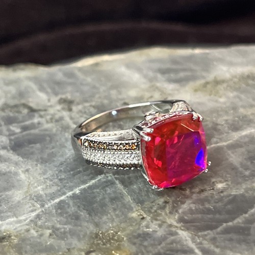 Stunning Volcanic Quartz, Lotus Garnet, White & Chocolate Zircon Platinum Ring 8 - Picture 10 of 19