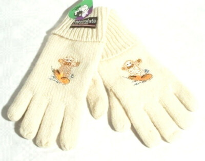 Bobbl Schaf Handschuhe Größe M Stickereien Thinsulate Handschuh Beige Neu