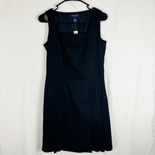 Ann Taylor Pleated Square Neck Black Dress Size 6P Dark Academia Goth 90s