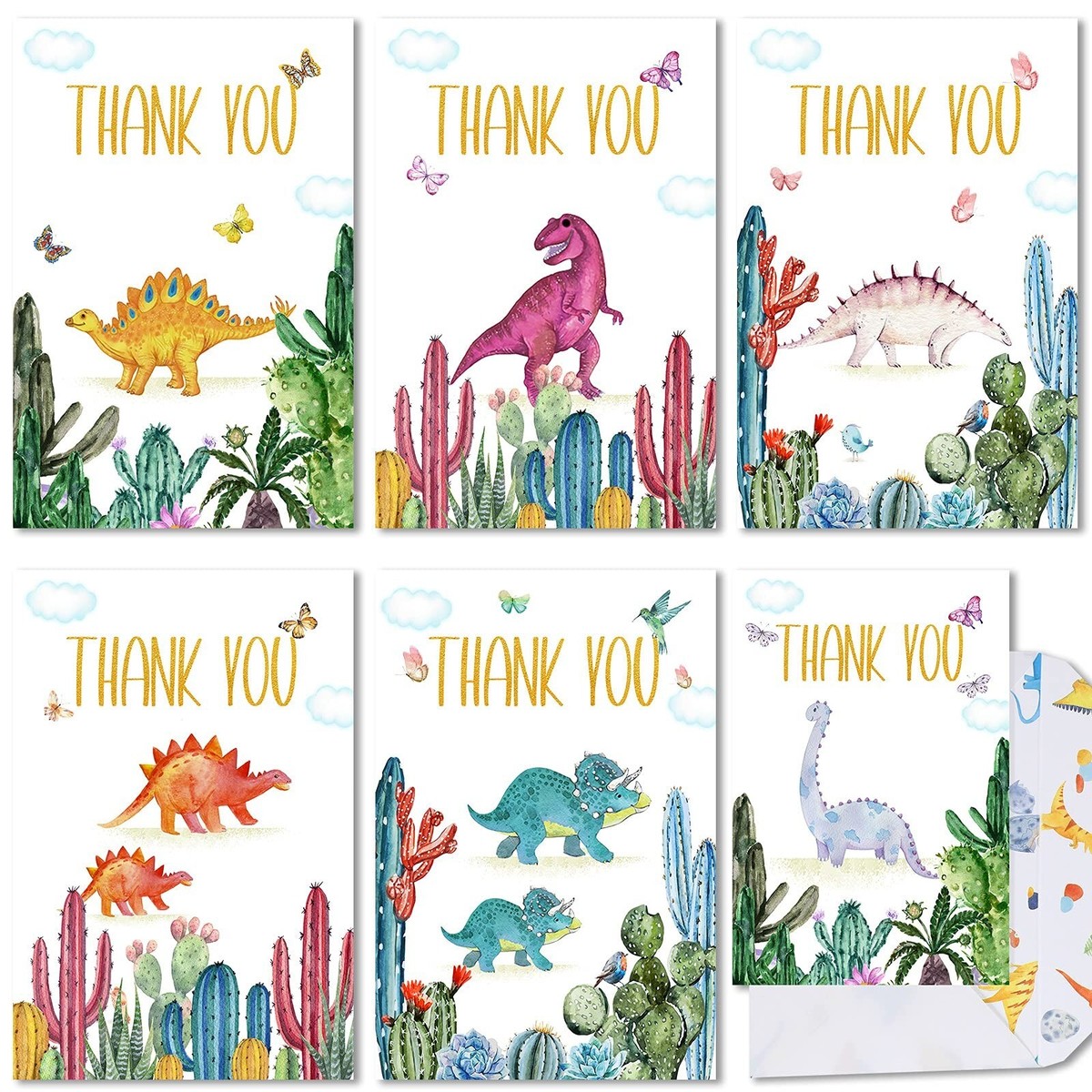 D36 Pack Dinosaur Thank You Cards Cute Greeting Cards With Envelopes Stickers Blank Note Cards For Birthday Baby Shower 4 X 6 Inch10 P 273488624