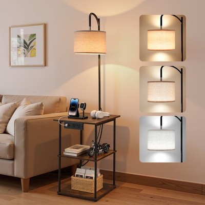 Uimoso Floor Lamp Lighting End Side Table Compact 3-Tier Shelves LED Nightstand