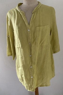 C Valentyne 100% Leinen limettengrün Tunika Bluse Rollriegelärmel One Size