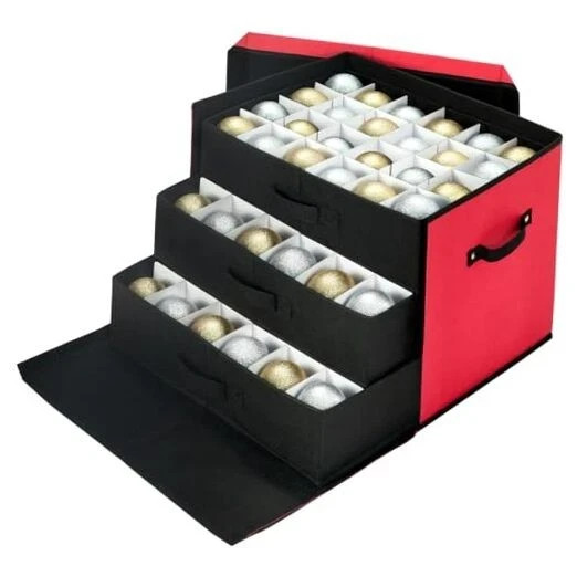Christmas Ornament Storage Box with Adjustable Dividers, Large Holiday