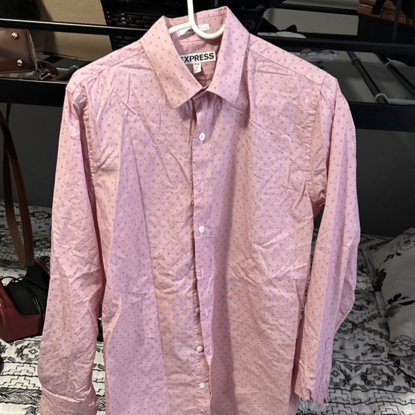 Arrow Pink Polka Dot Men's Dress Shirt Size 16 34/35 Long Sleeve