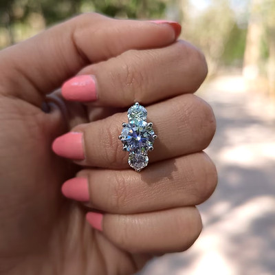 2.80Ct Natural Moissanite Three-Stone Engagement Ring 14K White Gold Plated