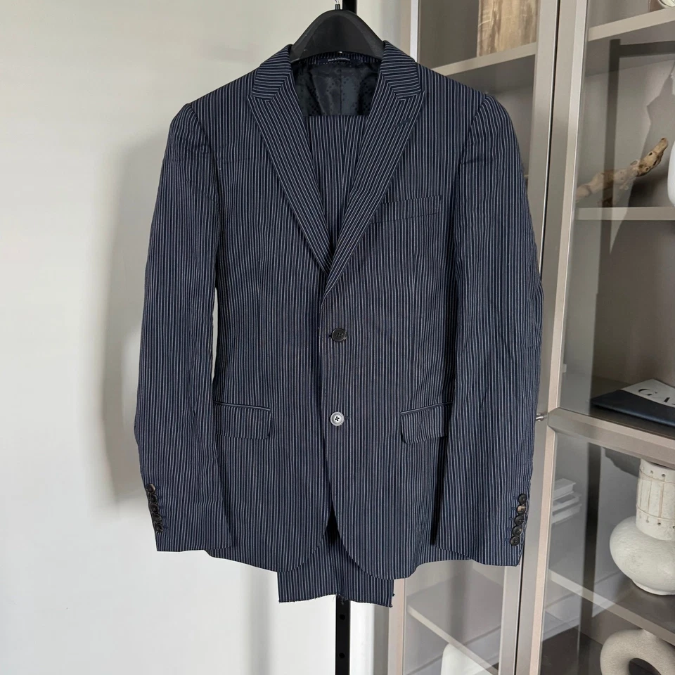 GUCCI Algodón Lana Seda Rayas 2 Piezas Traje Chaqueta Pantalones Pecho Único 48 Foto 2 de 4