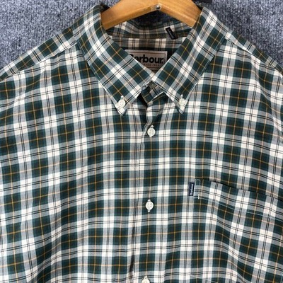 Barbour Shirt Mens L Green Plaid Button Down Tailored Fit Long Sleeve Classic