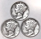 (3) Mercury Dimes - Extra Fine - 1942D 1942P 1943P - #2836ED FREE SHIPPING