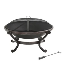 Black Outdoor Fire Pit for Outside Wood Burning with Spark Screen Cover & Poker