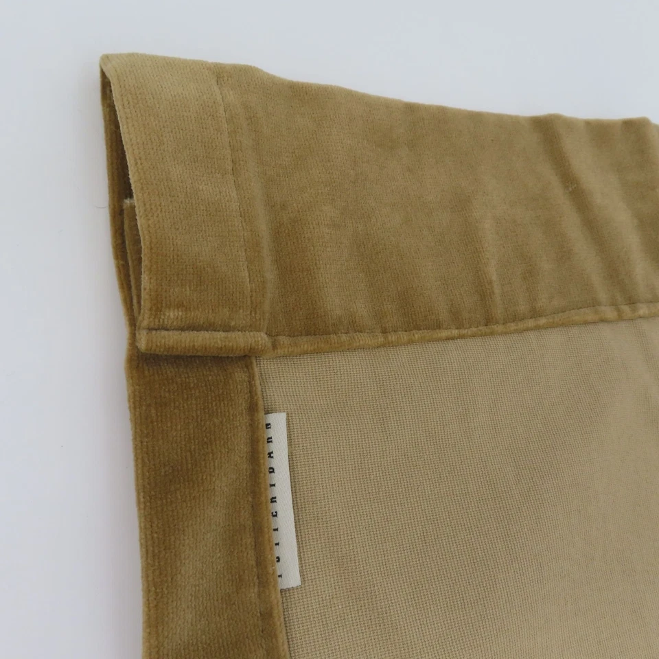 Pottery Barn Set of 2 Tan Gold Velvet Curtains 47inx104in Cotton Drapery Unlined - Image 2 of 4