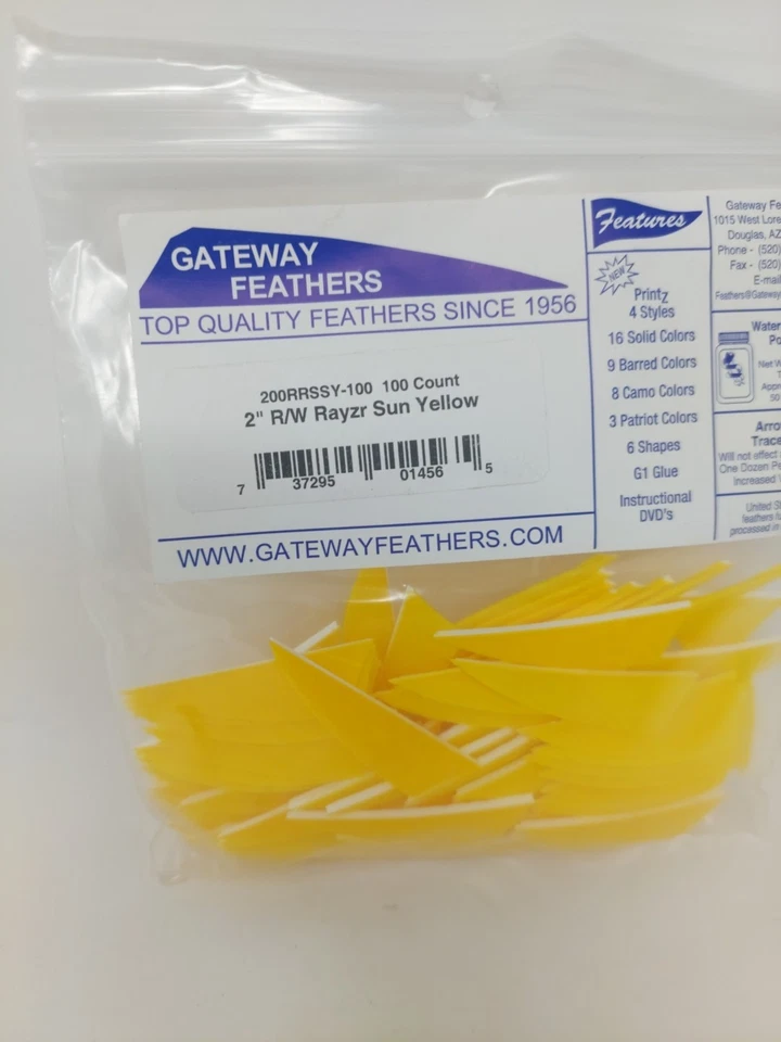 100 Pack Gateway Feathers 2" Right Wing: Rayzr Sun Yellow 200RRSSY-100 - Image 2 of 4