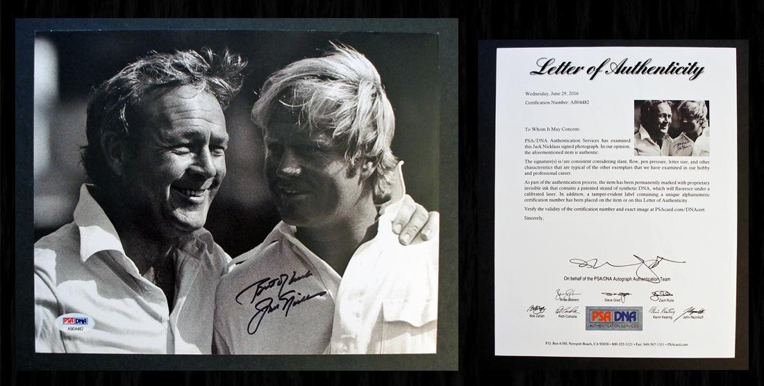 Jack Nicklaus Autographed Signed *PSA/DNA* 8x10 photo w Arnold Palmer (PSA Full Letter COA)! 