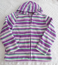 Children's Place M 7 8 Girl Fleece Hooded Jacket Striped purple green white VGUC